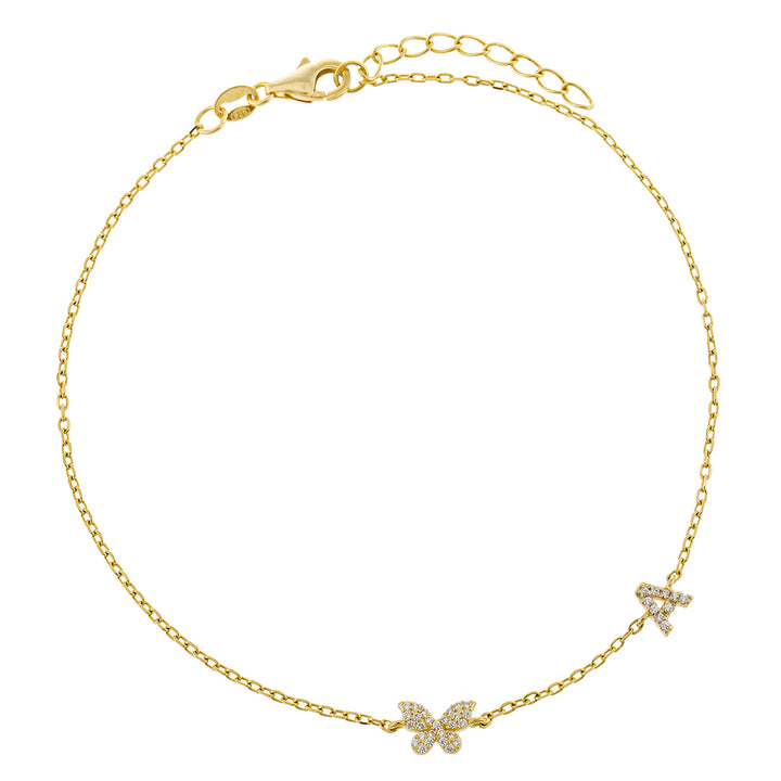 Gold / A Pavé Butterfly Initial Anklet - Adina Eden's Jewels