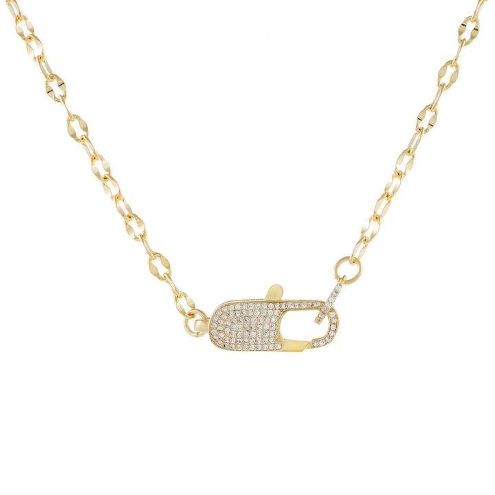 Gold Pavé Clasp Chain Link Necklace - Adina Eden's Jewels