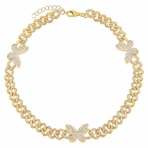 Gold Pavé Butterfly Chain Link Anklet - Adina Eden's Jewels
