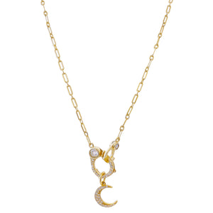 Gold CZ Crescent X Handcuff Necklace - Adina Eden's Jewels