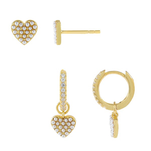 Pearl White Pearl X Heart Earring Combo Set - Adina Eden's Jewels