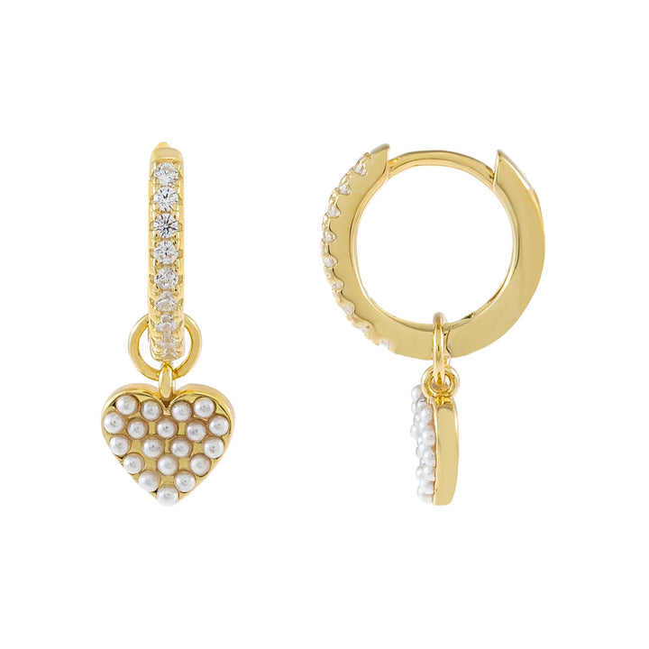 Gold CZ X Pearl Heart Huggie Earring - Adina Eden's Jewels
