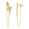 Gold Pavé Large Lightning Bolt Chain Drop Earring - Adina Eden's Jewels