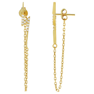 Gold Pavé Lightning Bolt Chain Drop Earring - Adina Eden's Jewels