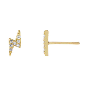 Gold CZ Mini Lightning Bolt Stud Earring - Adina Eden's Jewels