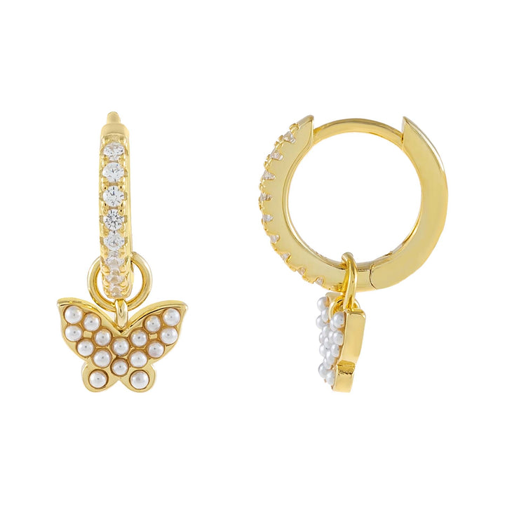 Gold CZ X Pearl Butterfly Huggie Earring - Adina Eden's Jewels