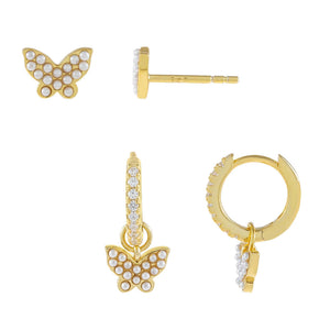 Pearl White Pearl X Butterfly Earring Combo Set - Adina Eden's Jewels