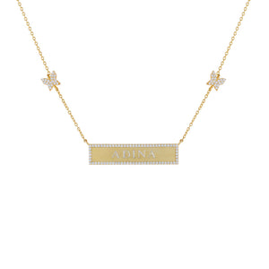Gold Pavé Engravable Bar Butterfly Necklace - Adina Eden's Jewels