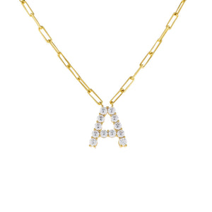  Large CZ Uppercase Initial Link Necklace - Adina Eden's Jewels