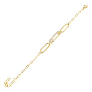 Gold Pavé Safety Pin Oval Link Bracelet - Adina Eden's Jewels