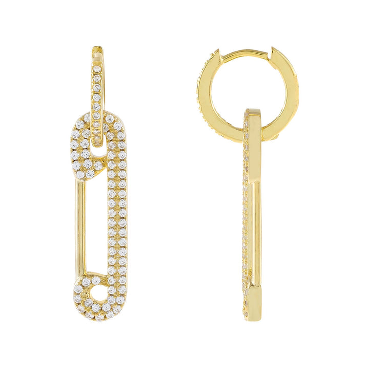 Gold Pavé Safety Pin Huggie Earring - Adina Eden's Jewels