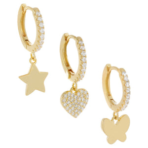 Gold Pavé Mixed Charms Huggie Earring Combo Set - Adina Eden's Jewels