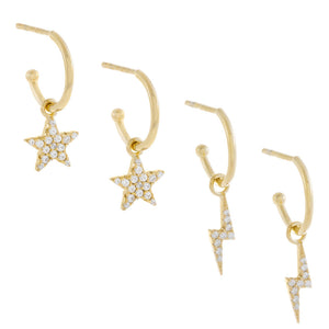 Gold Pavé Star X Lightning Hoop Earring Combo Set - Adina Eden's Jewels