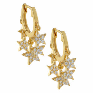 Gold Pavé Dangling Stars Huggie Earring - Adina Eden's Jewels