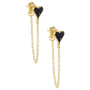 Onyx Onyx Mini Pavé Heart Chain Stud Earring - Adina Eden's Jewels