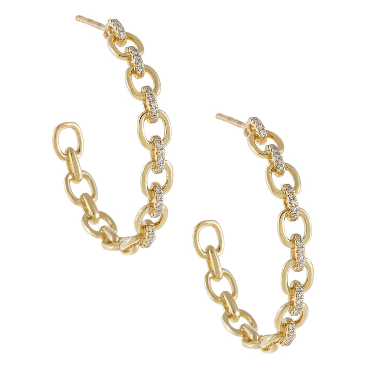 14K Gold Diamond Chain Hoop Earring 14K - Adina Eden's Jewels