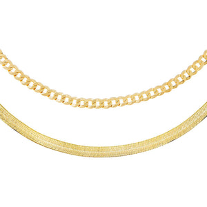 Gold / 15.75" Cuban X Herringbone Necklace Combo Set - Adina Eden's Jewels