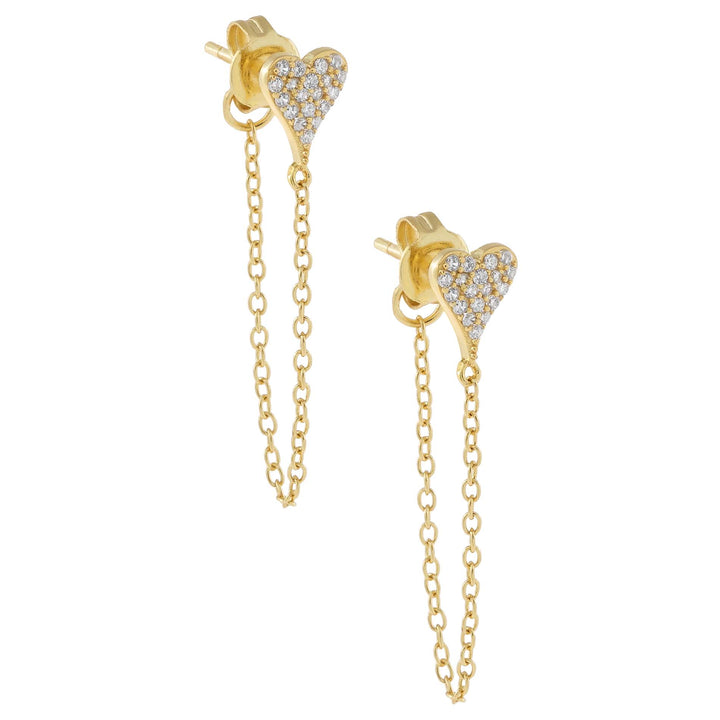Gold Mini Pavé Heart Chain Stud Earring - Adina Eden's Jewels