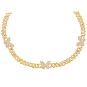 Gold Pavé Butterfly Chain Link Choker - Adina Eden's Jewels