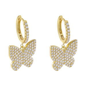 Gold Pavé Large Butterfly Huggie Earring - Adina Eden's Jewels