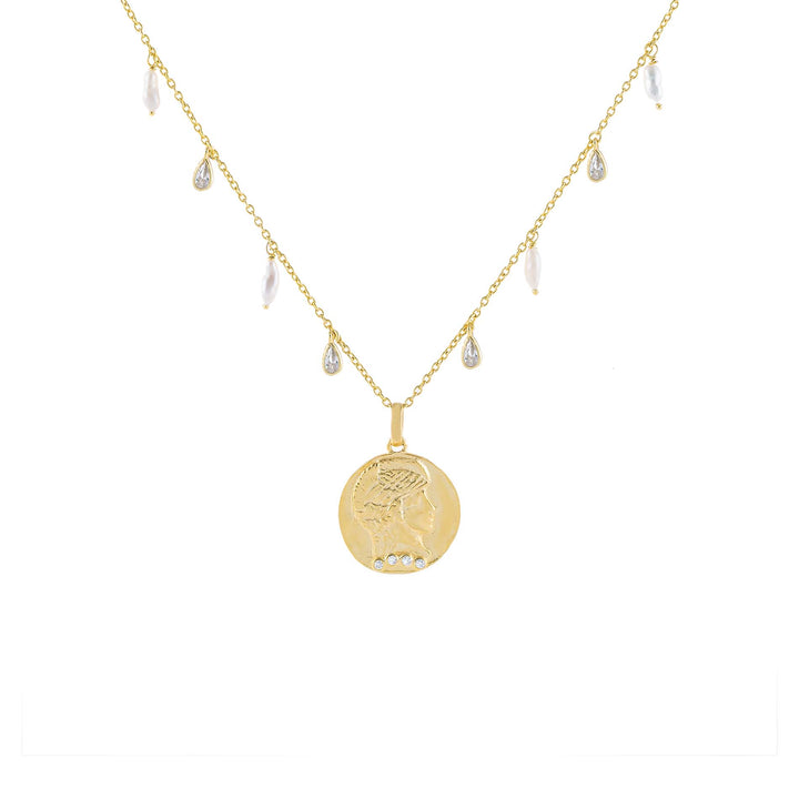 Gold CZ X Pearl Coin Necklace - Adina Eden's Jewels