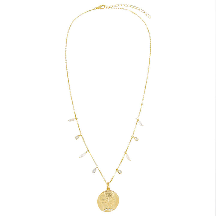  CZ X Pearl Coin Necklace - Adina Eden's Jewels