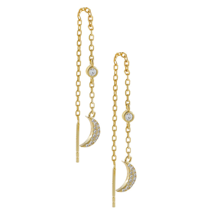 Gold CZ Crescent Threader Drop Earring - Adina Eden's Jewels