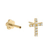 14K Gold / Single CZ Dainty Cross Threaded Stud Earring 14K - Adina Eden's Jewels