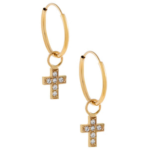 14K Gold CZ Cross Endless Hoop Earring 14K - Adina Eden's Jewels