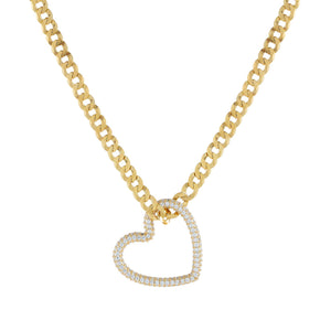 Gold Pavé Heart Cuban Chain Necklace - Adina Eden's Jewels