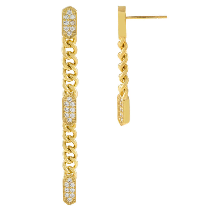 Gold Pavé Bars Drop Stud Earring - Adina Eden's Jewels