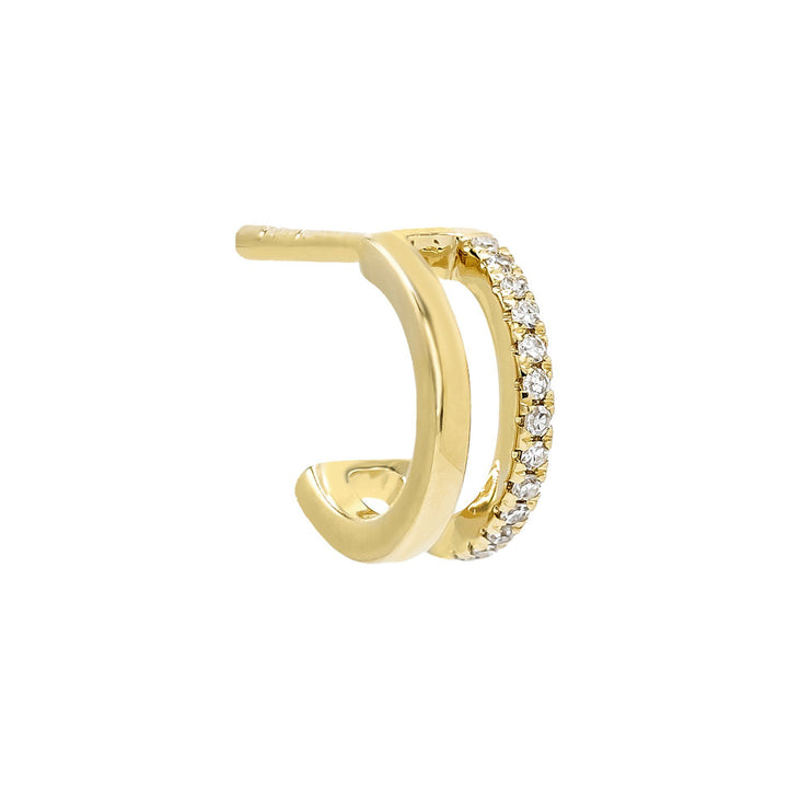 14K Gold / Single Diamond & Solid Hoop Stud Earring 14K - Adina Eden's Jewels