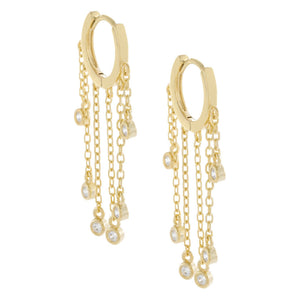 Gold Bezel Chain Drop Huggie Earring - Adina Eden's Jewels