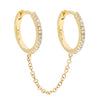 14K Gold / Single Diamond Double Huggie Chain Earring 14K - Adina Eden's Jewels