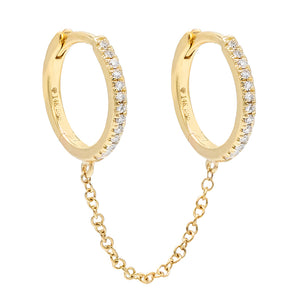 14K Gold / Single Diamond Double Huggie Chain Earring 14K - Adina Eden's Jewels