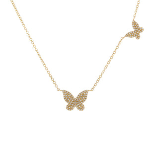 14K Gold Diamond Dainty Double Butterfly Necklace 14K - Adina Eden's Jewels