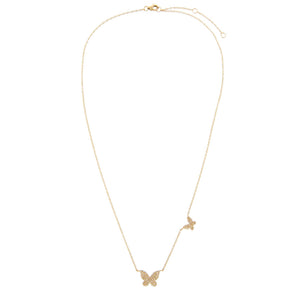  Diamond Dainty Double Butterfly Necklace 14K - Adina Eden's Jewels
