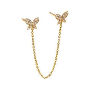 14K Gold / Single Diamond Double Butterfly Chain Stud Earring 14K - Adina Eden's Jewels