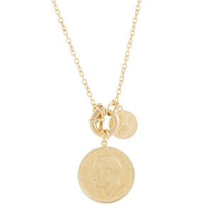 14K Gold Vintage Double Coin Toggle Necklace 14K - Adina Eden's Jewels