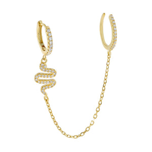Emerald Green / Single Pavé Snake Chain Huggie X Ear Cuff - Adina Eden's Jewels