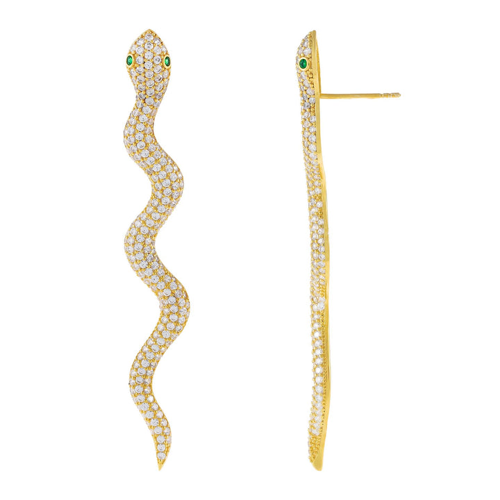 Emerald Green Pavé Snake Drop Stud Earring - Adina Eden's Jewels