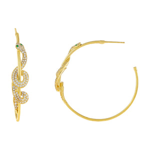 Emerald Green Pavé Snake Wrapped Hoop Earring - Adina Eden's Jewels