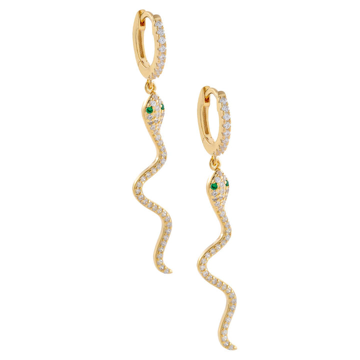 Gold Pavé Snake Drop Huggie Earring - Adina Eden's Jewels