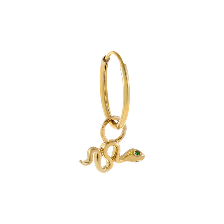 14K Gold / Single Diamond Snake Charm Huggie Earring 14K - Adina Eden's Jewels