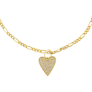 Gold Pavé Heart Figaro Choker - Adina Eden's Jewels
