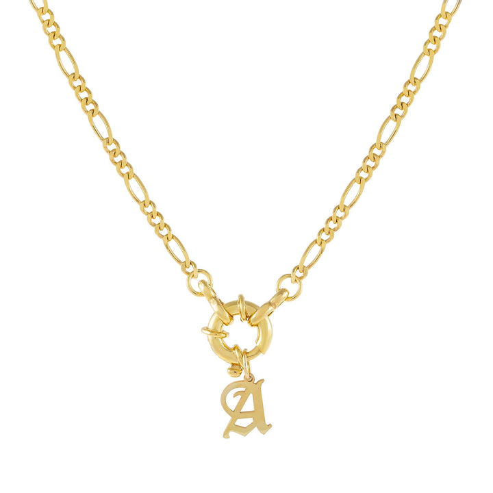 Gold / A / Old English Initial Figaro Toggle Necklace - Adina Eden's Jewels