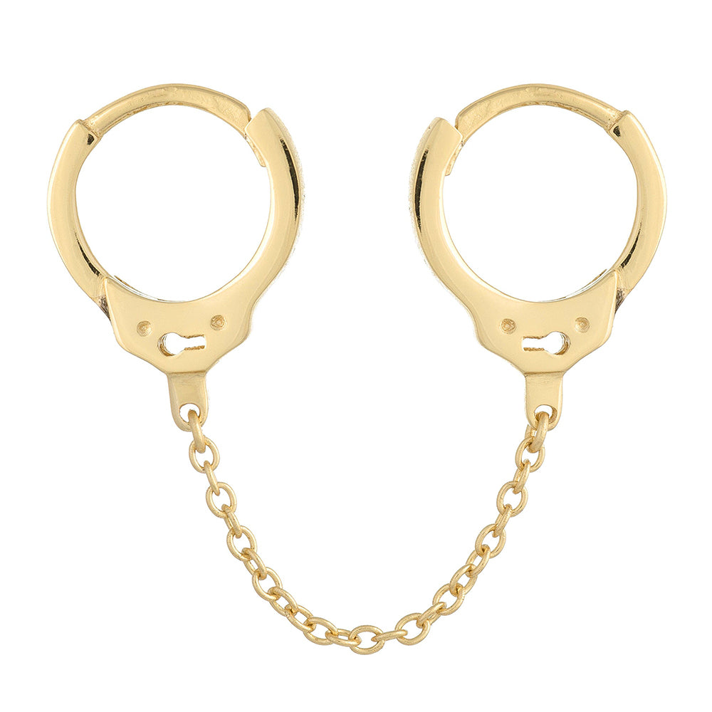 Gold / Single Double Handcuff Chain Huggie Earring - Adina Eden's Jewels