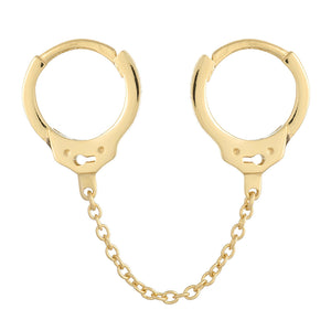 Gold / Single Double Handcuff Chain Huggie Earring - Adina Eden's Jewels