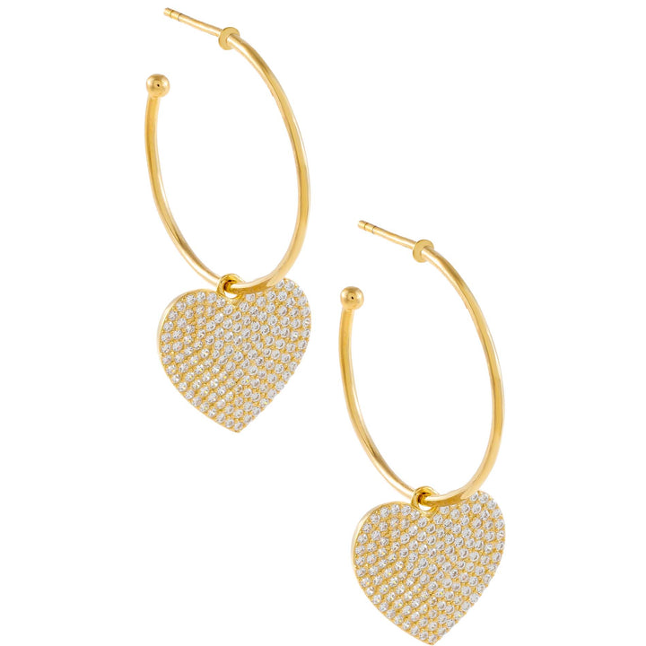 Gold Pavé Heart Charm Hoop Earring - Adina Eden's Jewels