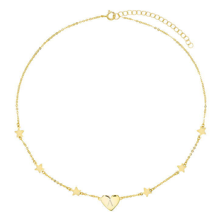 Gold Initial Heart Stars Necklace - Adina Eden's Jewels